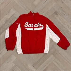 Red "Saints" Zip-Up Bomber Jacket with White Panels